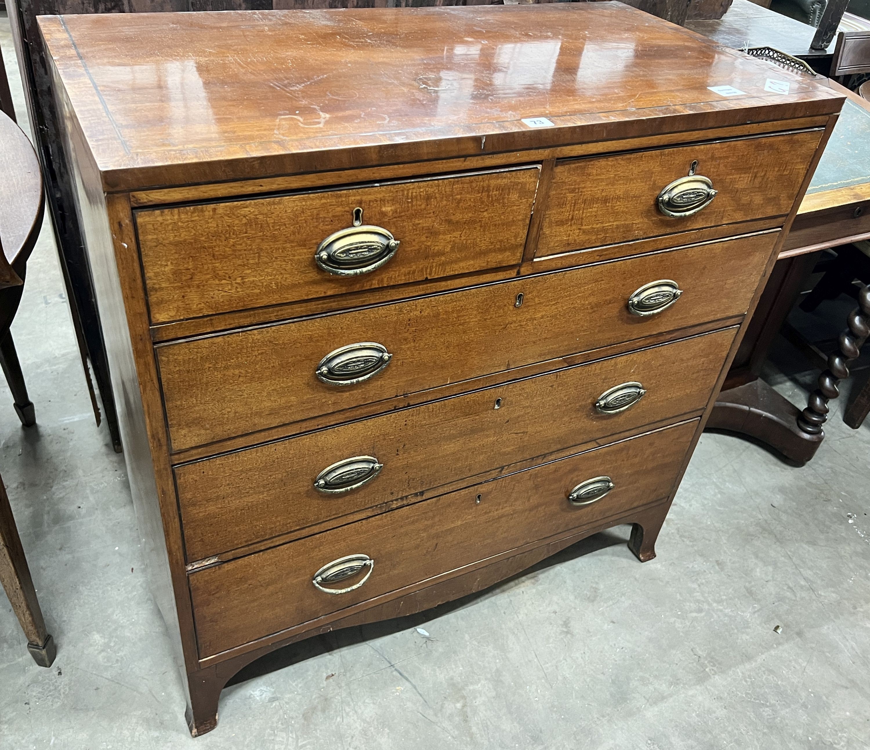 A Regency mahogany five drawer chest, width 96cm, depth 50cm, height 97cm